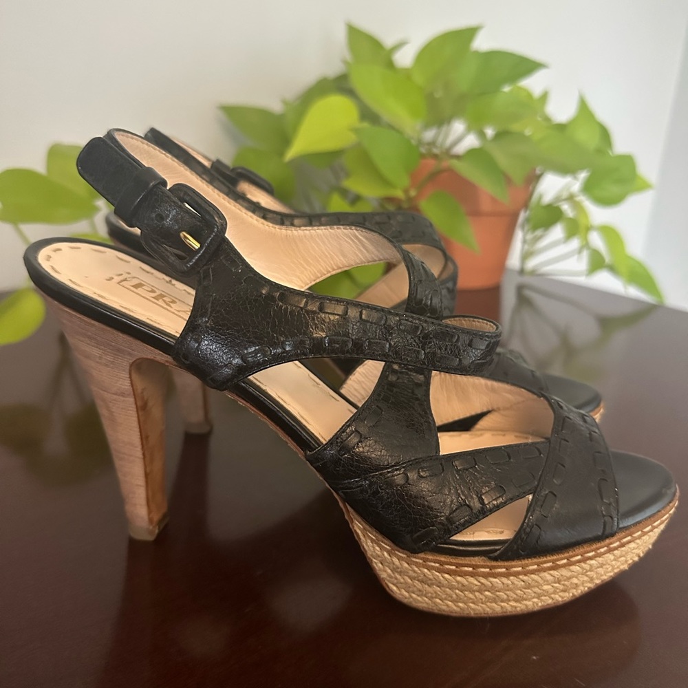 Prada Black Strappy Wedge Heels - Picture 2 of 16